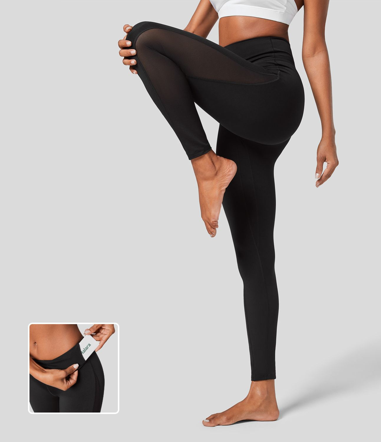 Women’s Softlyzero™ High Waisted Inside Pocket Contrast Mesh 7/8 Yoga Leggings-UPF50+ - Halar... | HALARA