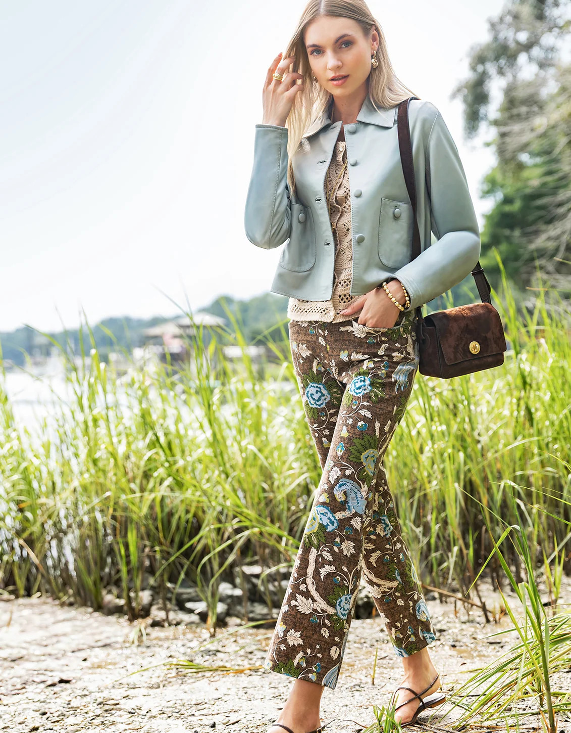 Maren Kick Flare Pant Japonica Bird Brown | Spartina 449