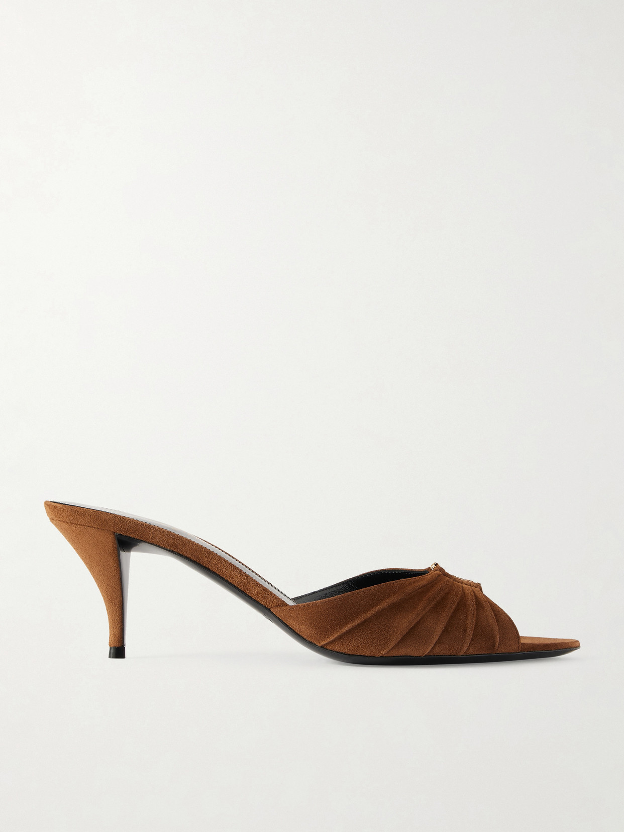 SAINT LAURENT - Babylone Embellished Gathered Suede Mules - Brown | NET-A-PORTER (US)
