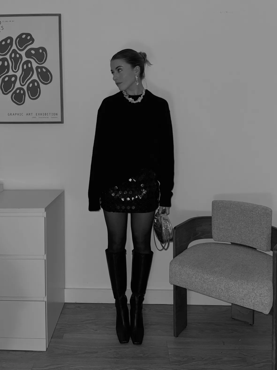 Sequined Mini Skirt - Black - Ladies