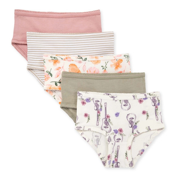 Guitars & Floral Organic Cotton Toddler Girl Underwear 5 Pack | Burts Bees Baby