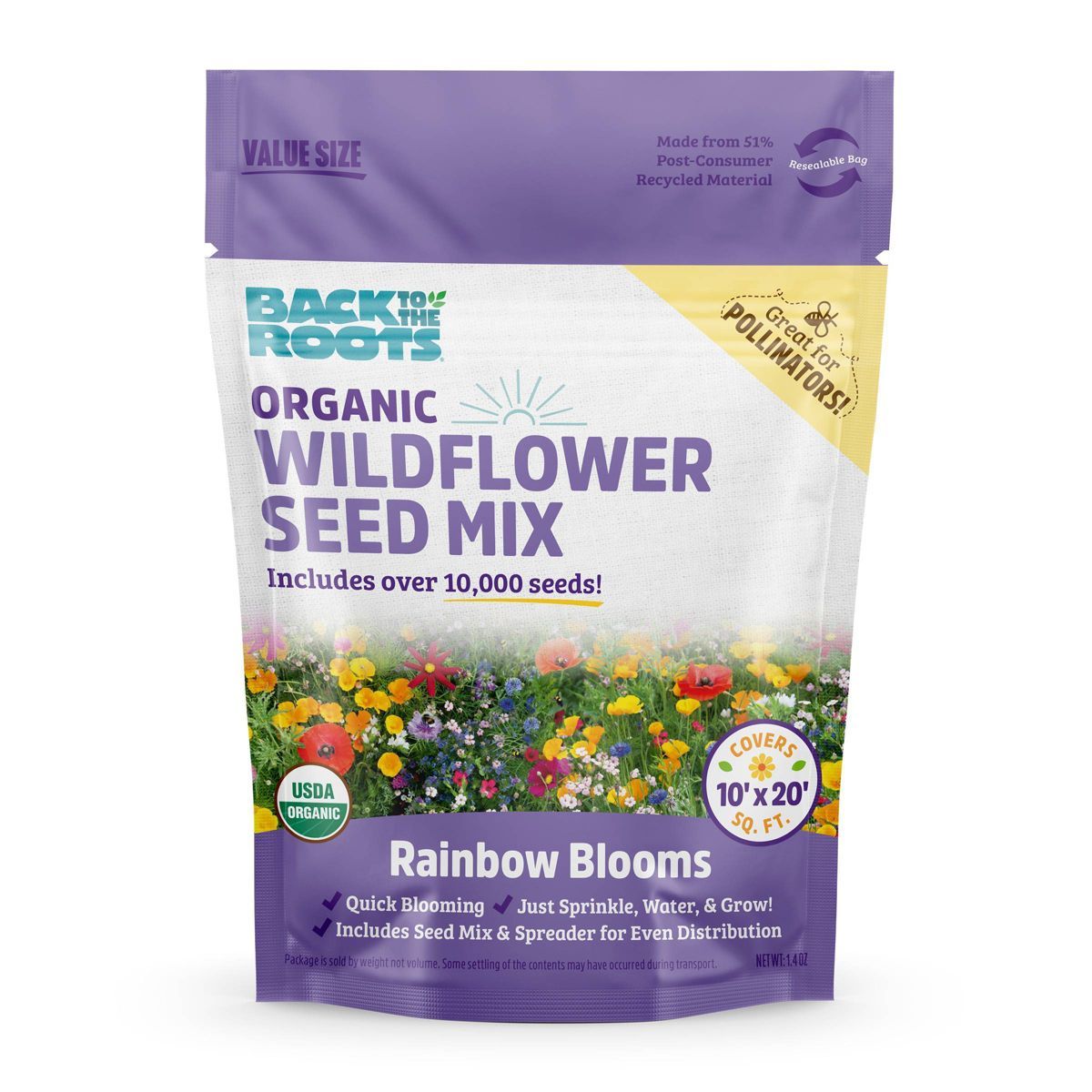 Back to the Roots Organic Rainbow Blooms Wildflower Seed Mix | Target