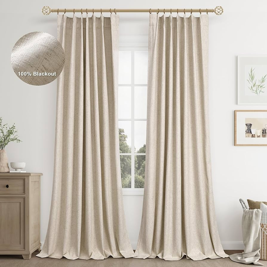 Joywell Linen Full Blackout Curtains 102 Inches Long,Pinch Pleated Back Tab Drapes with Hooks Lig... | Amazon (US)