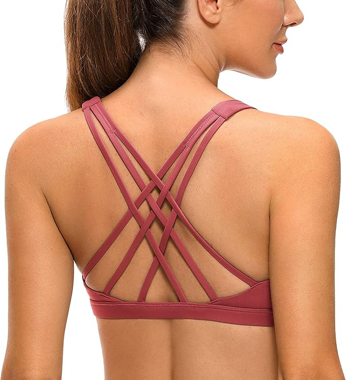 CRZ YOGA Strappy V Neck Sports Bra for Women - Padded Criss Cross Back Workout Yoga Bra | Amazon (US)