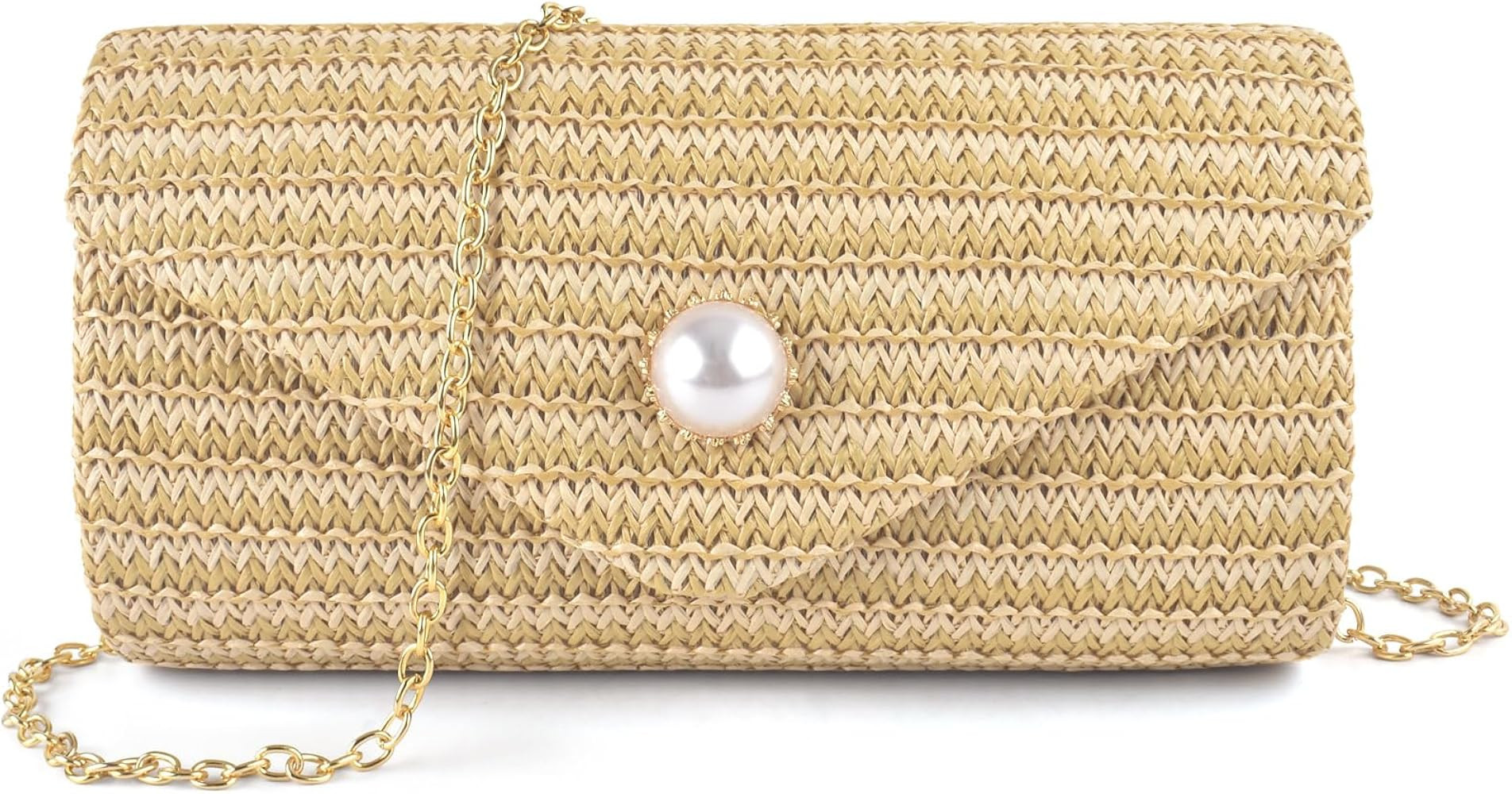 PACETAP Straw Clutch Purse for Women, Pearl Decoration Boho Crossbody Bags, Evening Clutch Purses... | Amazon (US)