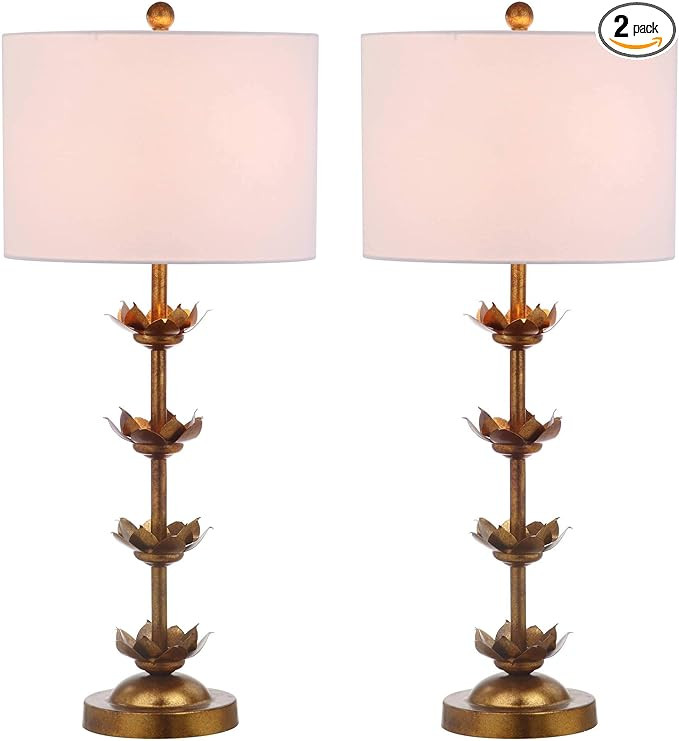 SAFAVIEH Lighting Collection – Set of 2 Lani Antique Gold Leaf 32-Inch Table Lamps, White Drum ... | Amazon (US)
