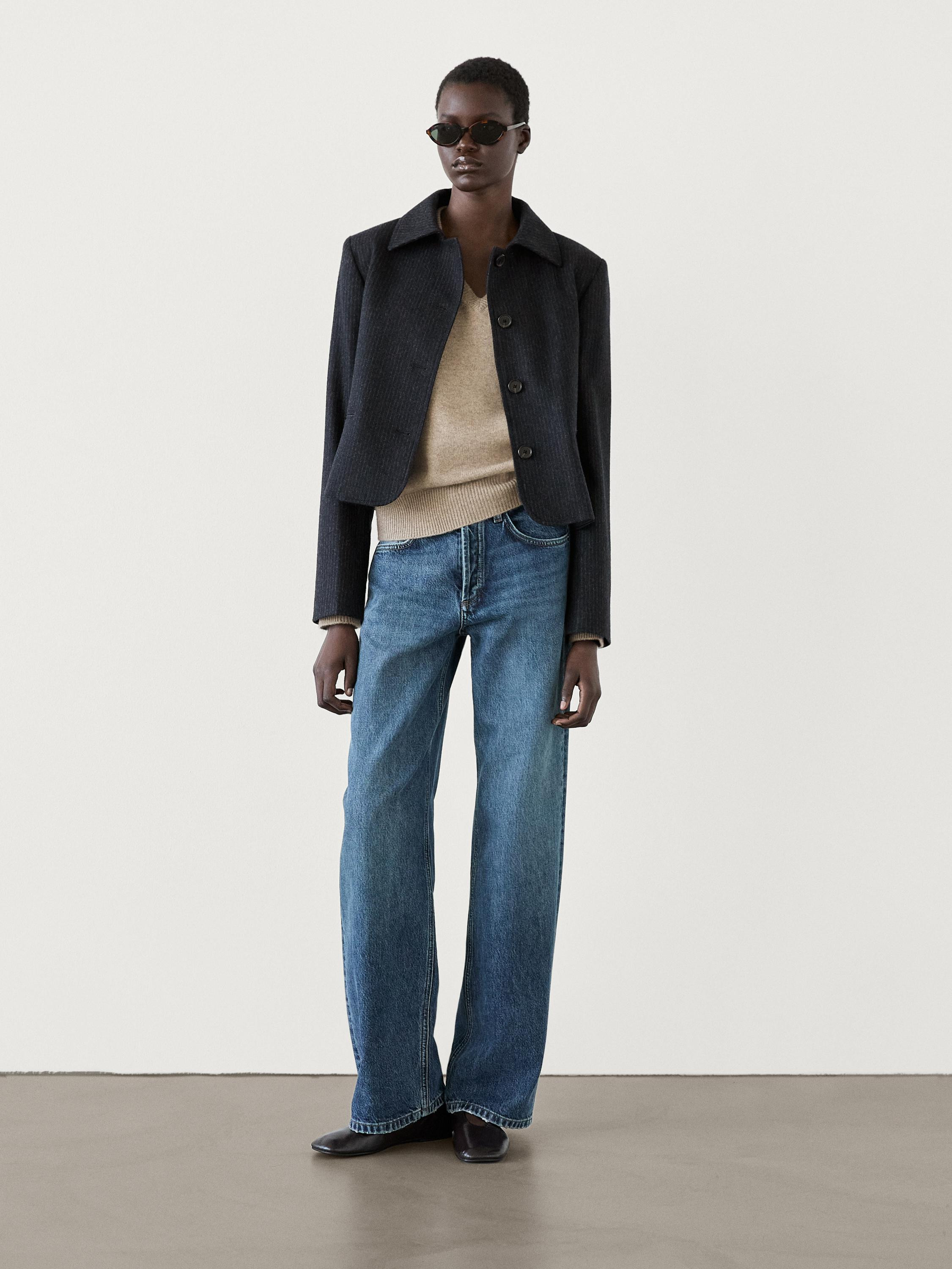 Short pinstripe wool blend jacket | Massimo Dutti UK