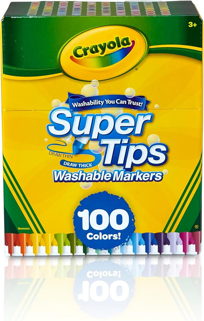 Crayola Super Tips Marker Set for Kids (100ct), Broad Tip & Fine Point Washable Art Markers for K... | Amazon (US)