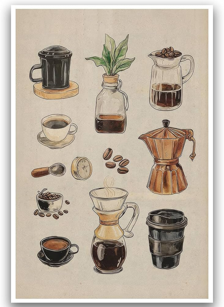 XASUBH Kitchen Wall Art Trendy Bar Pictures Coffee Shop Poster Retro Coffee Chart Art Print Vinta... | Amazon (US)