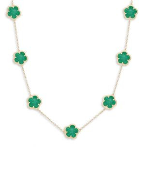 JanKuo Flower 14K Goldplated &amp; Green Agate Station Necklace on SALE | Saks OFF 5TH | Saks Fifth Avenue OFF 5TH