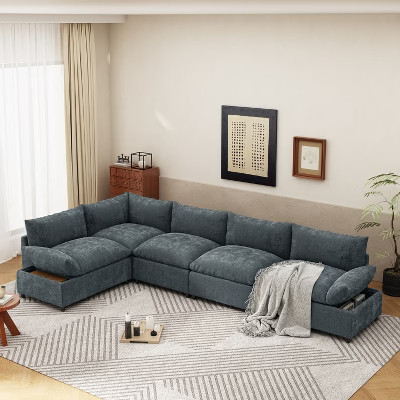 115.5-Inch Modular Sectional Sofa with Polyester Upholstery, Plush Cushions, Hidden Storage, for Living Room | Target