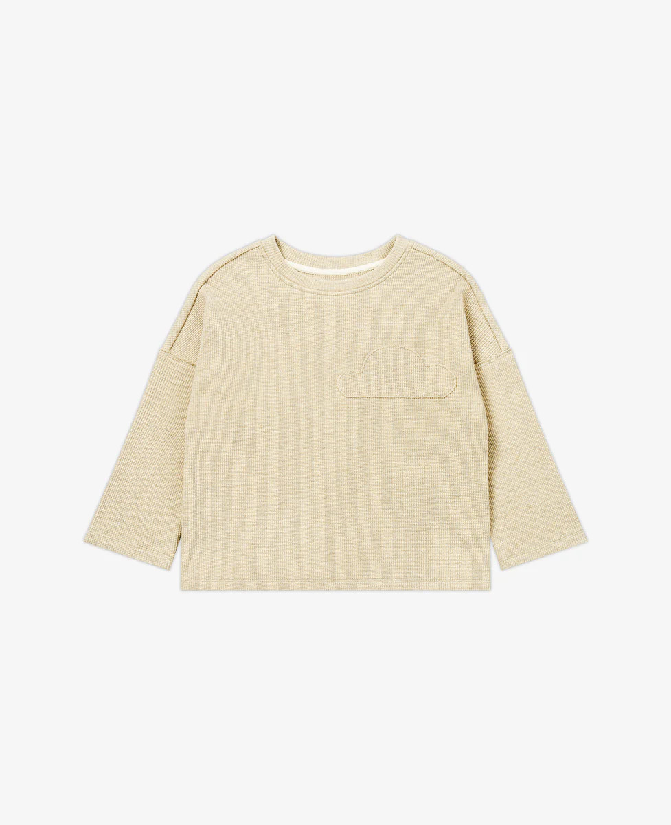 Raw Edge Waffle Knit Long Sleeve Top - Oat | Petite Revery