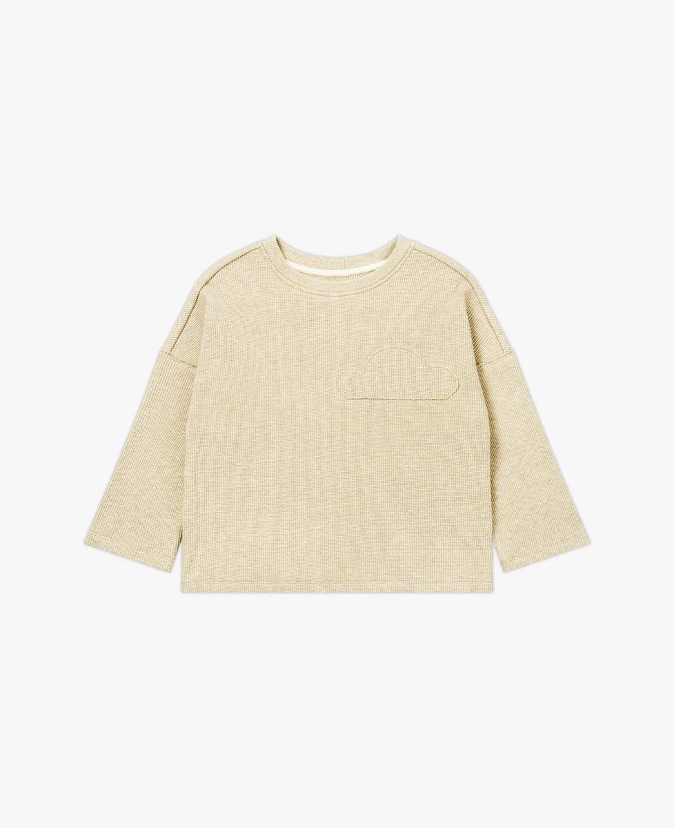 Raw Edge Waffle Knit Long Sleeve Top - Oat | Petite Revery