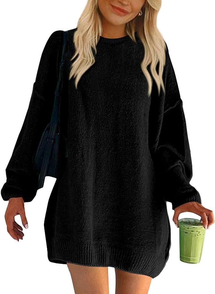BTFBM 2024 Womens Sweaters Casual Crewneck Long Sleeve Oversized Sweater Dress Fall Winter Loose ... | Amazon (US)
