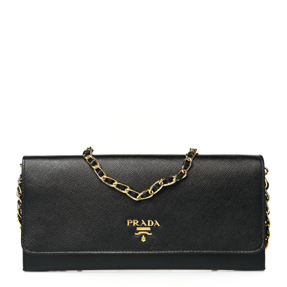 Saffiano Metal Oro Chain Wallet Black | FASHIONPHILE (US)