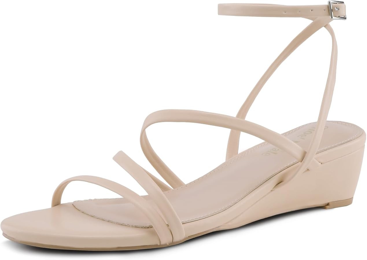 Amazon.com | Shoe'N Tale Wedge Sandals for Women Strappy Ankle Buckle Open Toe Dressy Sandals Sho... | Amazon (US)