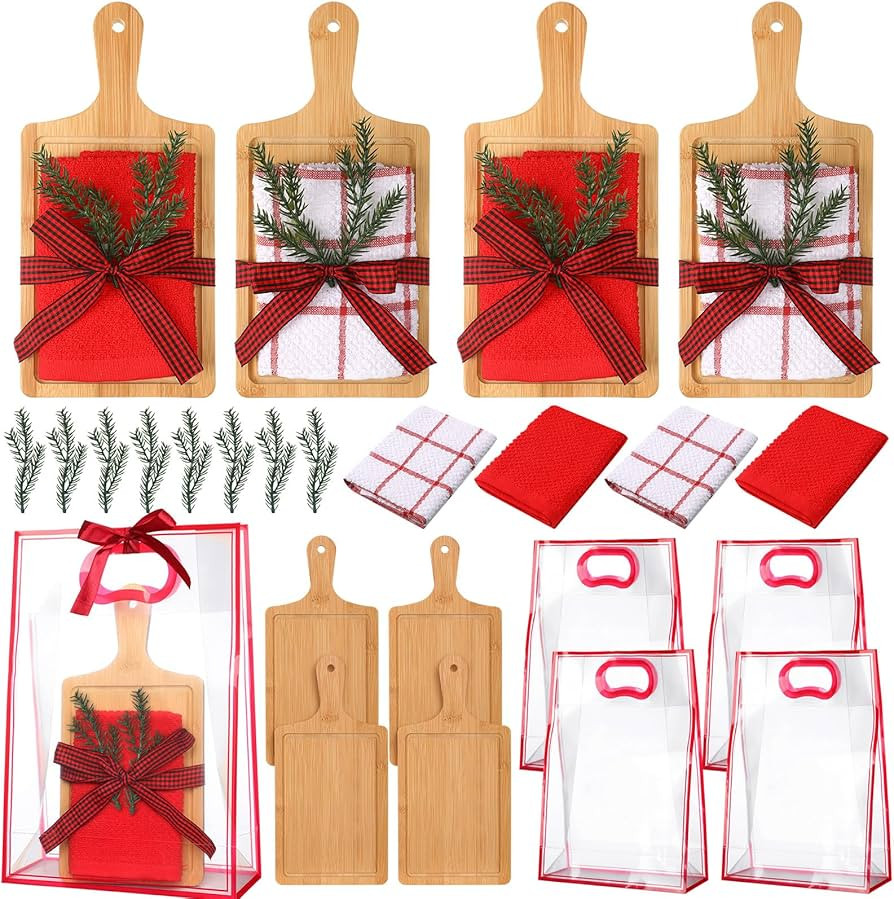 Suclain 4 Sets Christmas Kitchen Gifts Christmas Cutting Board Sets with Gift Bag Waffle Dish Clo... | Amazon (US)