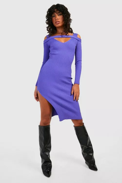 Cut Out Detail Split Hem Knitted Midi Dress | Boohoo.com (US & CA)