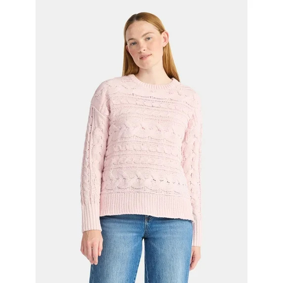 Time and Tru Women's Chenille Cable Knit Crewneck Sweater, Midweight, Sizes XS-XXXL | Walmart (US)