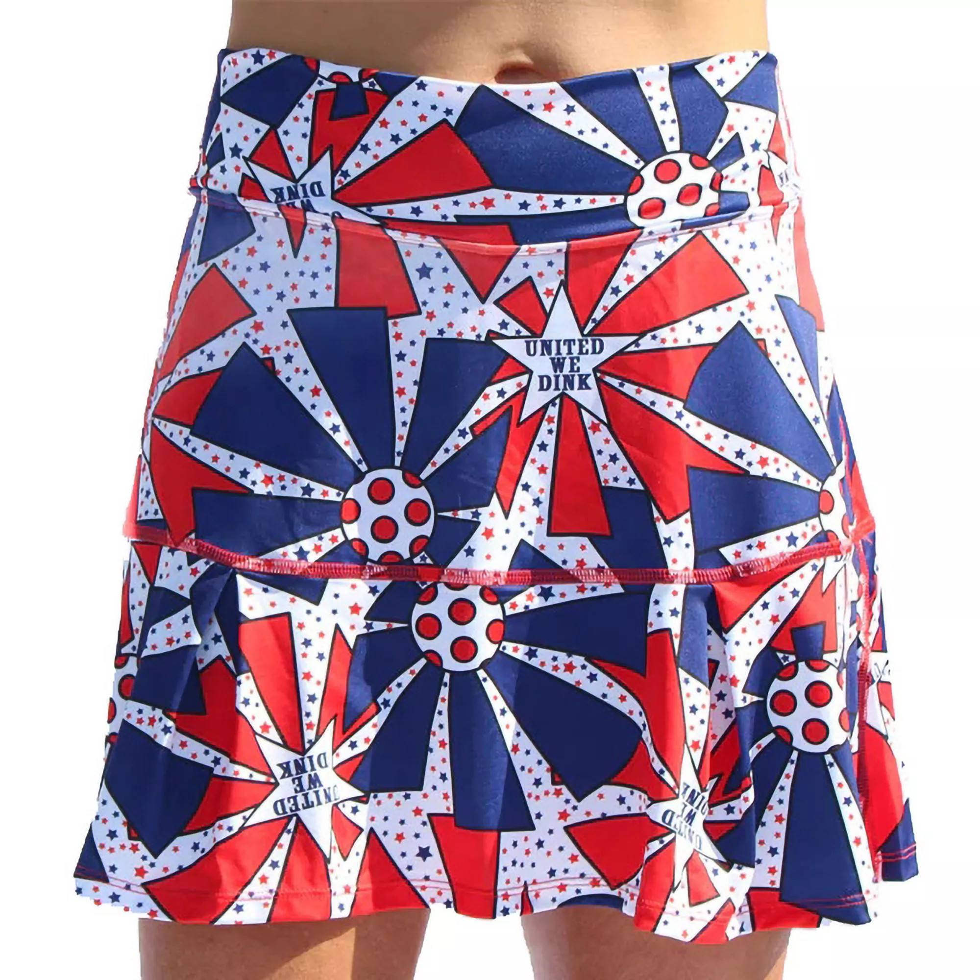 Pickleball Bella Women's United We Dink D-Pleat Skort, Medium, Blue/Red/White Gray - Holiday | Golf Galaxy