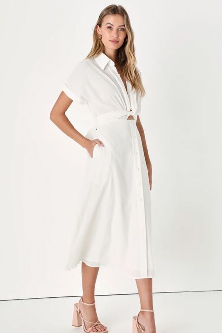 White shirt dress for summer, rehearsal dinner dress, travel outfit 

#LTKunder100 #LTKwedding #LTKSeasonal