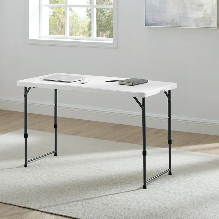 Mainstays White 4 Foot Adjustable Height Folding Plastic Table, Easy Fold, Indoor Outdoor, 5-Year... | Walmart (US)