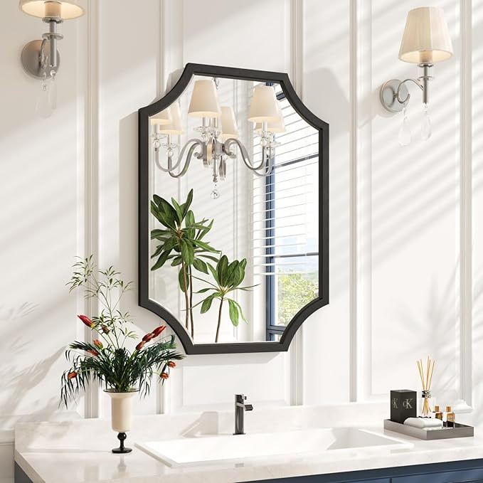Kelly Miller 20"x28" Scalloped Black Bathroom Mirror for Wall Mount, Home Mirror | Amazon (US)