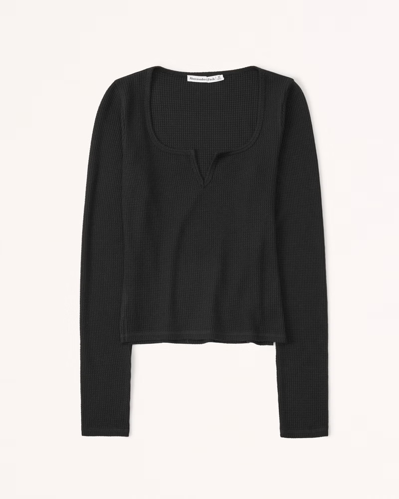 Waffle Notch-Neck Long-Sleeve | Abercrombie & Fitch (US)