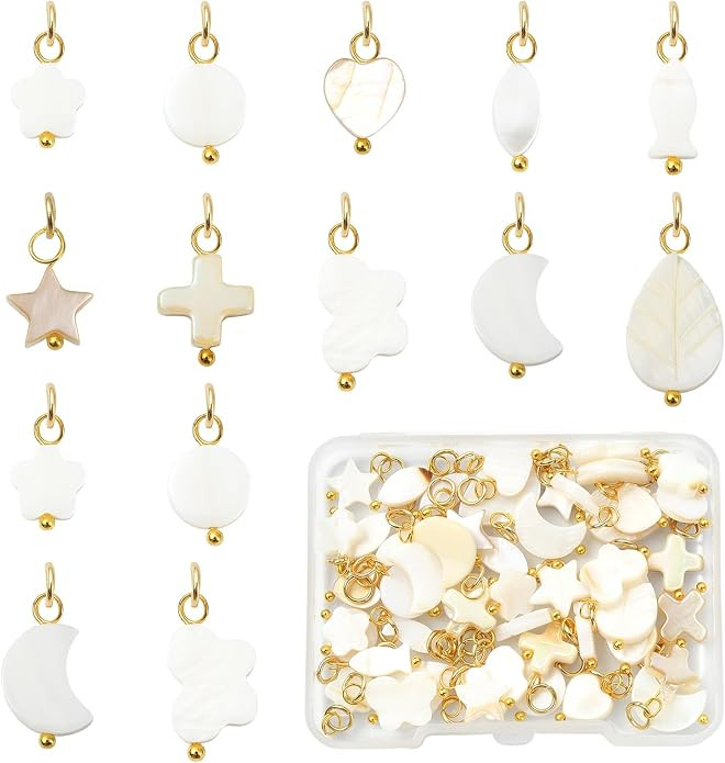 60Pcs Cute Pearl Charms for Jewelry Making Small Bulk Dangle Cross Star Charms Natural Shell Butt... | Amazon (US)