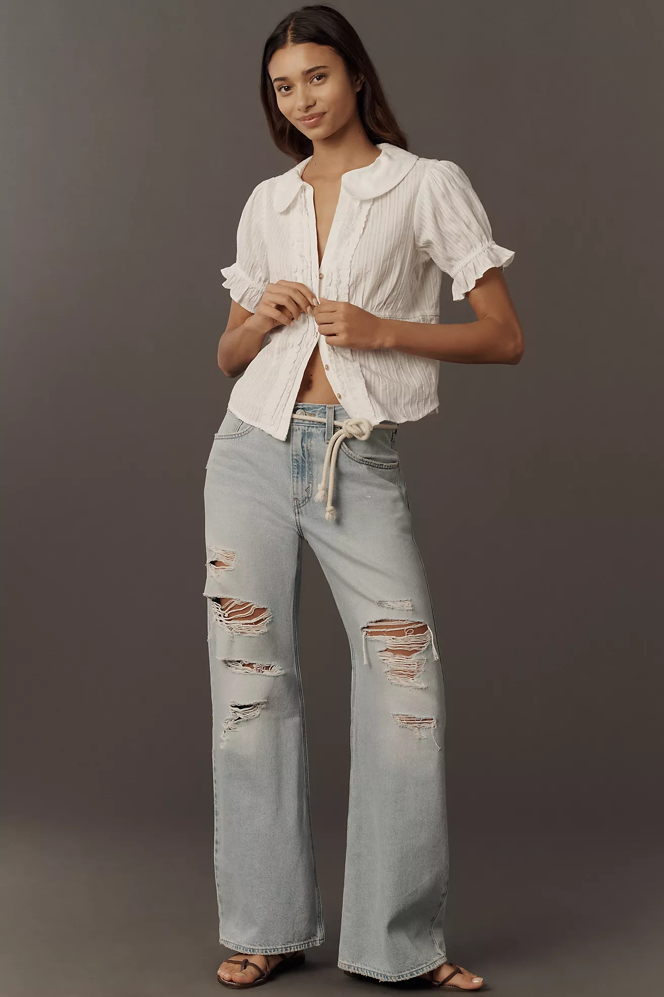 The Keira Waisted Tuxedo-Front Blouse by Pilcro | Anthropologie (US)