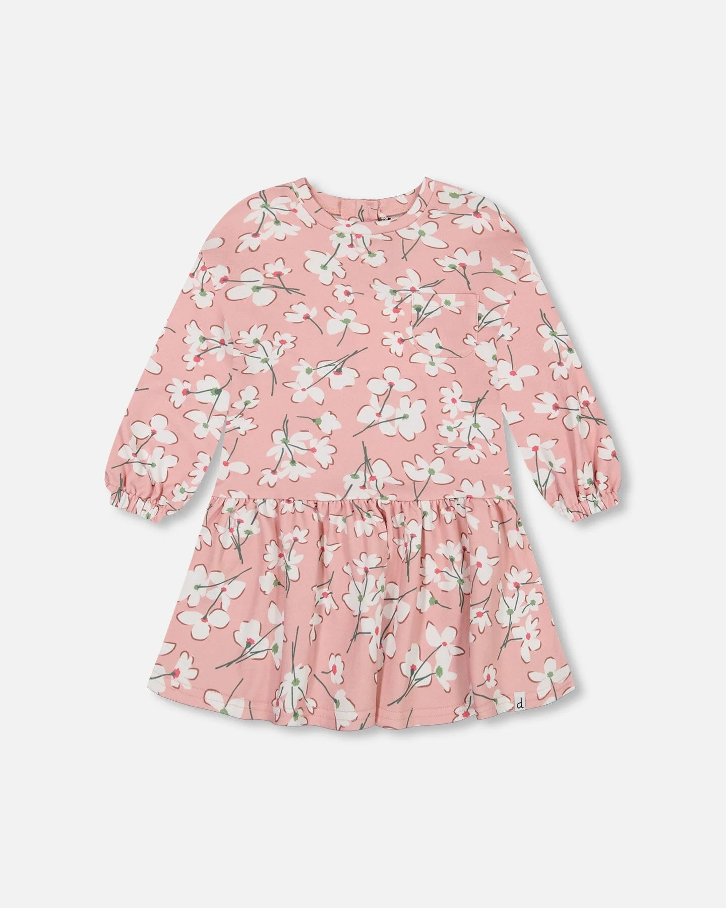 French Terry Dress Pink Jasmine Flower Print - Deux par Deux | Deux par Deux Childrens Designer Clothing