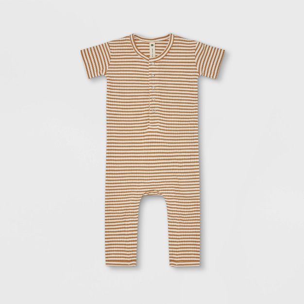 Q by Quincy Mae Baby Ribbed Striped Short Sleeve Romper - Ivory | Target