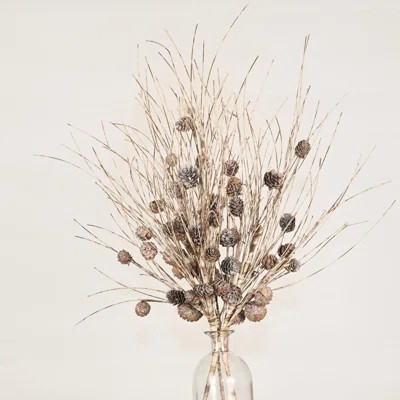 Artificial Rustic Birch Pinecone Fall Winter Floral Arrangement With Glass Christmas Day Sprays With Long Stems For Vase Filler Table Decoration | Wayfair North America