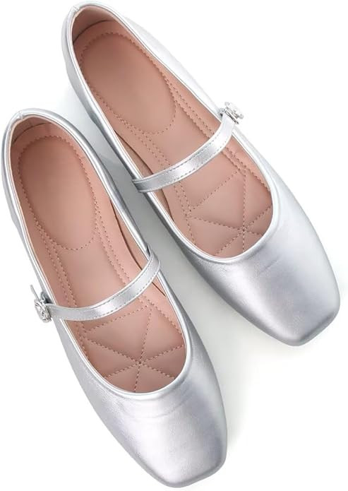 Stunner Mary Jane Shoes Square Toe Black Flats Ballet Flats for Women Comfortable Ankle Strap Fla... | Amazon (US)