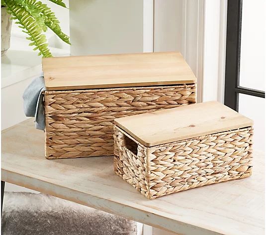 Cozy Cottage by Liz Marie Set of 2 Baskets with Wooden Lids | QVC