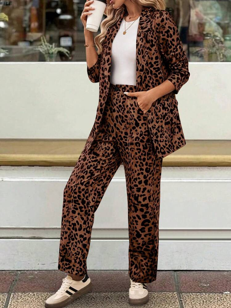 Chiquease 2pcs Women Leopard Print Blouse Top And Pants Casual Suit Set | SHEIN
