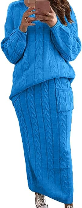 CHARTOU Women's Winter Chunky Cable Knit Long Skirt 2 Piece Outfit Sweater Sets | Amazon (US)