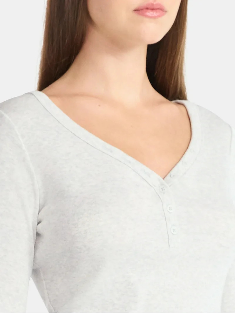 No Boundaries Henley Top with Long Sleeves, Women’s | Walmart (US)