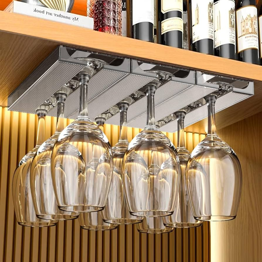 2 Pcs Wine Glass Holder,Stemware Rack Punch-free Hanging Under Cabinet for Bar,Kitchen and Restau... | Amazon (US)