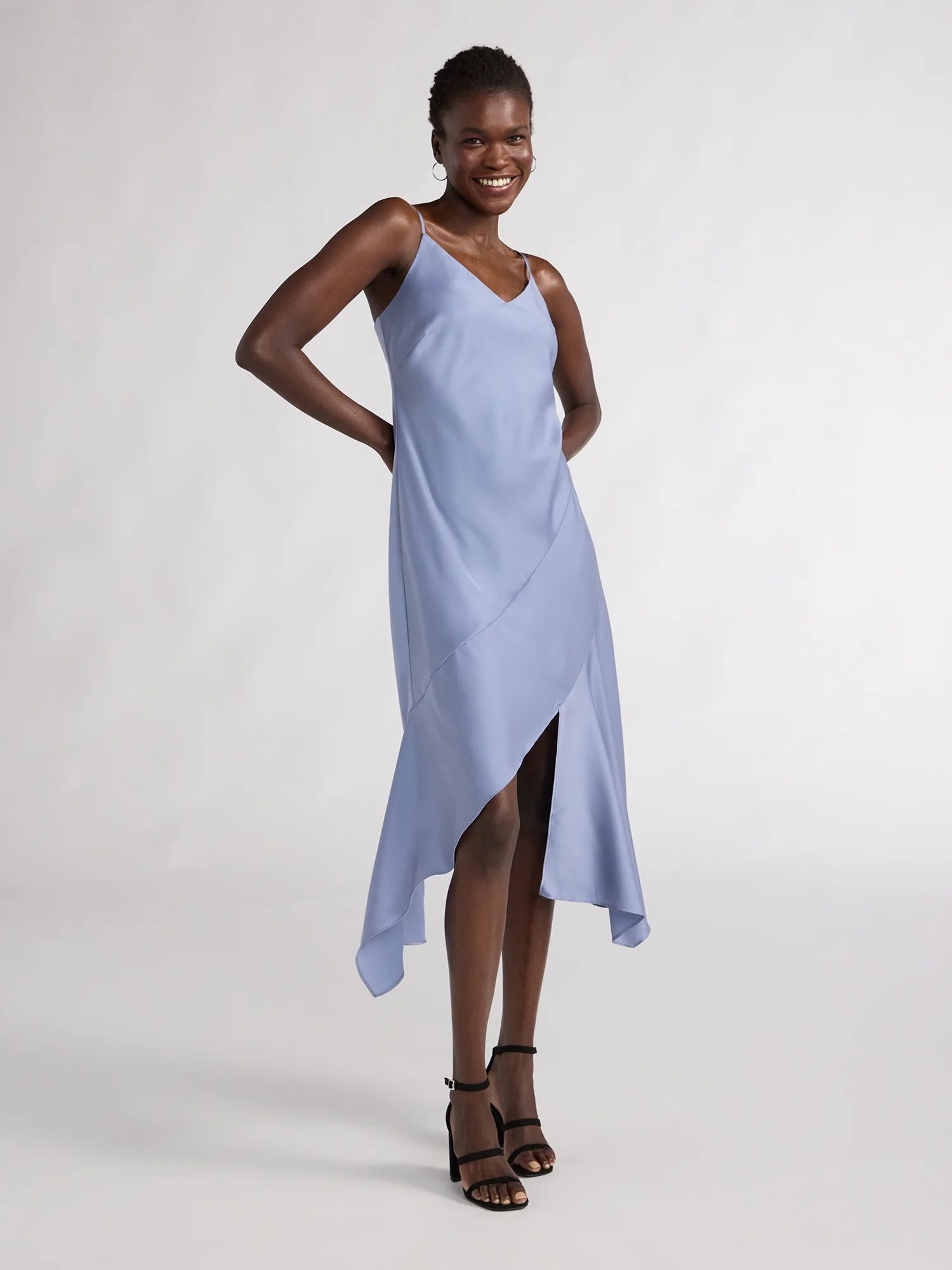Scoop Women’s Asymmetrical Bias Satin Slip Dress with Spaghetti Straps, Sizes XS-XXL | Walmart (US)
