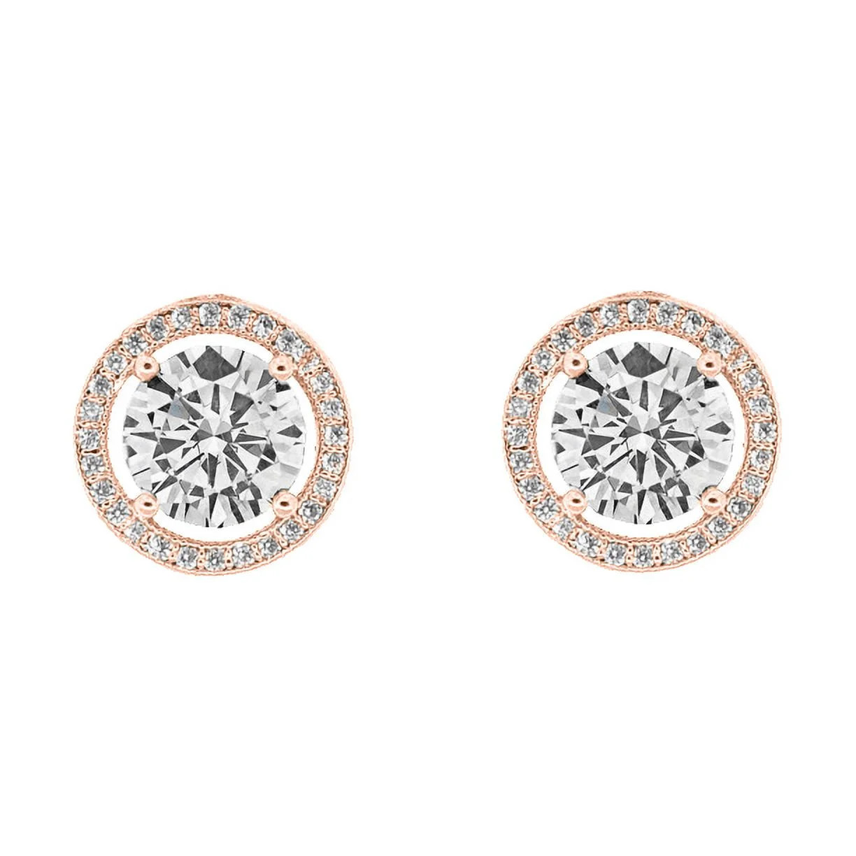 Cate & Chloe Ariel 18k Rose Gold Halo Stud Earrings | CZ Crystal Earrings for Women, Gift for Her | Walmart (US)