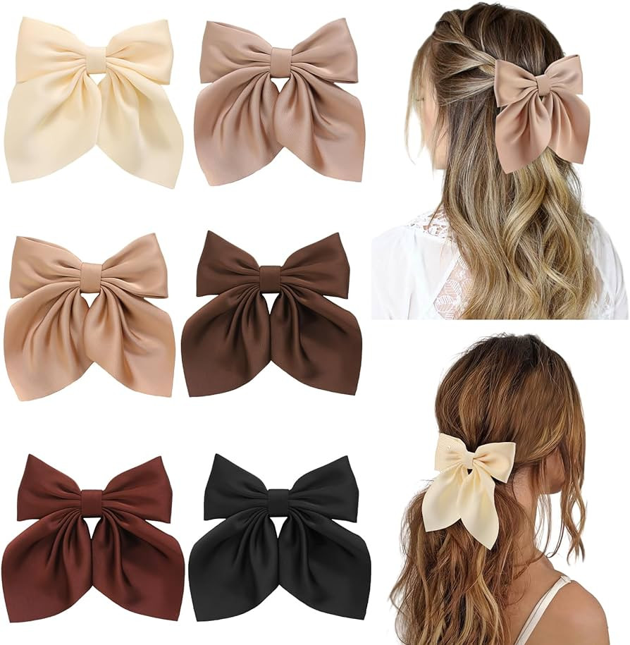 6Pcs Hair Bows for Women, Bow Hair Clips, Silky Satin Hair Bows for Girls, Neutral Colors Hair Ri... | Amazon (US)
