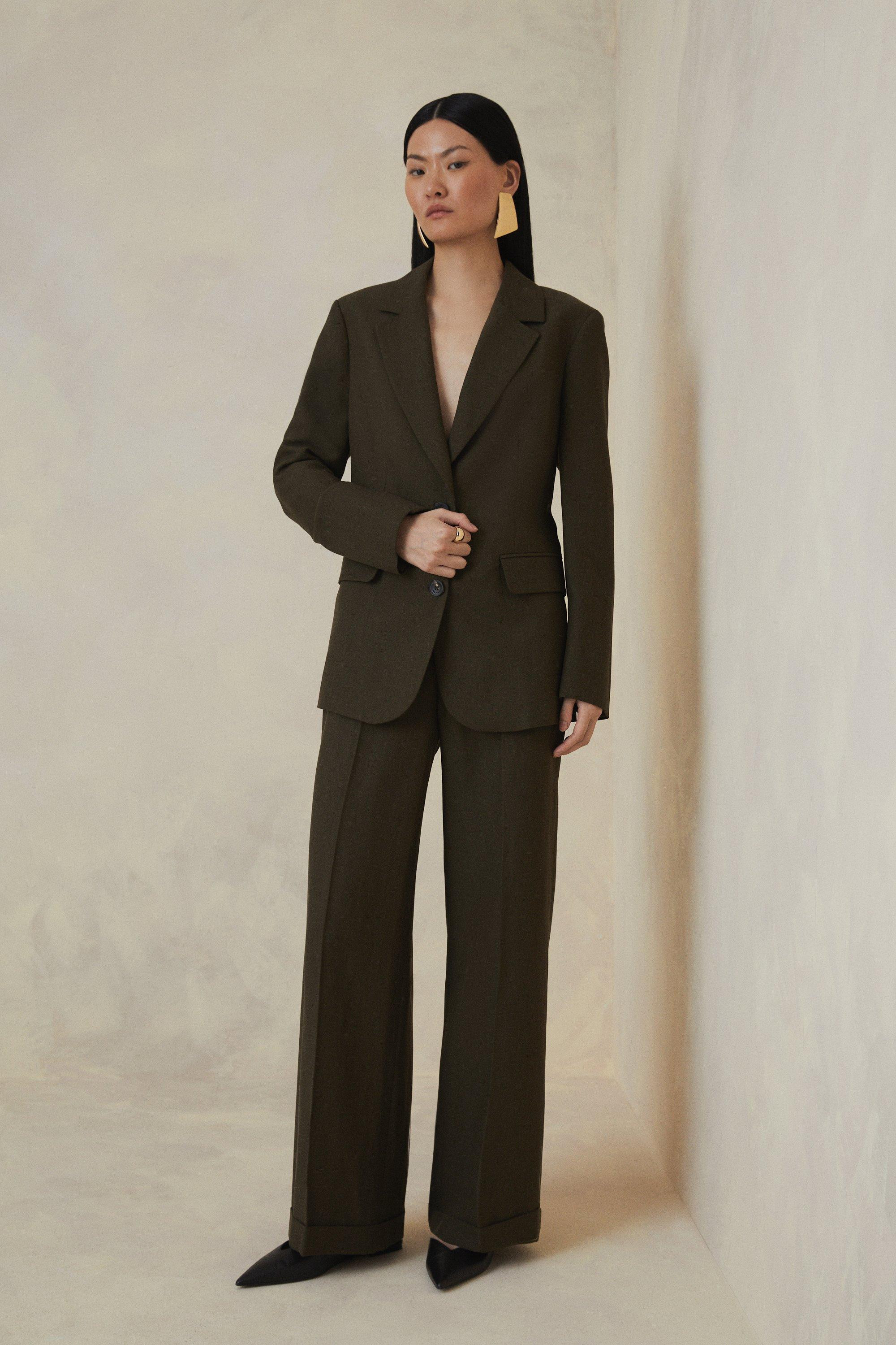 The Founder Tailored Tencel Linen Pocket Detail Blazer | Karen Millen UK + IE + DE + NL