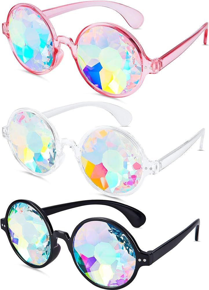 Frienda 3 Pairs Kaleidoscope Rave Glasses Festivals Goggle Rainbow Sunglass Kaleidoscope Sunglass... | Amazon (US)