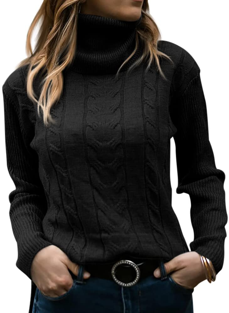 Langwyqu Womens' Turtleneck Long Sleeve Cable Knit Sweaters | Amazon (US)