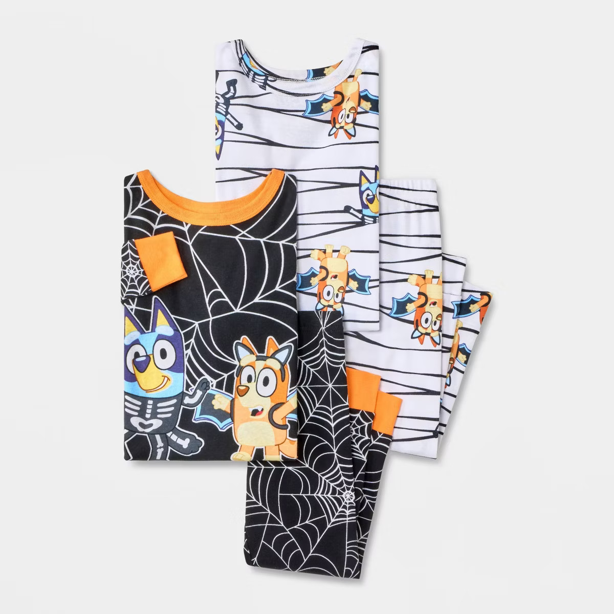 Toddler Boys' 4pc Bluey Cotton Long Sleeve Halloween Pajama Set - White/Black/Orange | Target