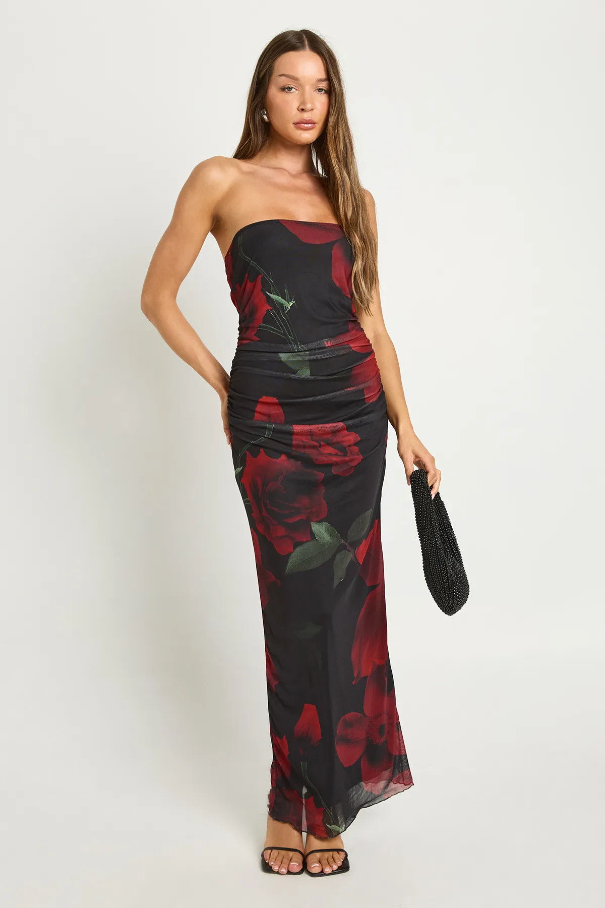 Dresses | Mesh Flower Print Bandeau Maxi Dress | boohoo | Boohoo.com (UK & IE)