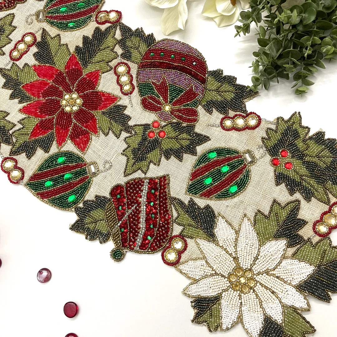 Handmade Christmas Table Runner Beaded Runner Centerpiece - Etsy | Etsy (US)