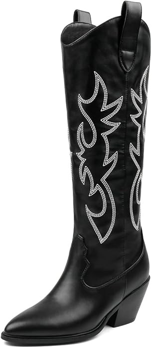 MERUMOTE Women's Western Cowboy Short Ankle Boots Embroidered Shoes Pull On Winter Boots | Amazon (US)