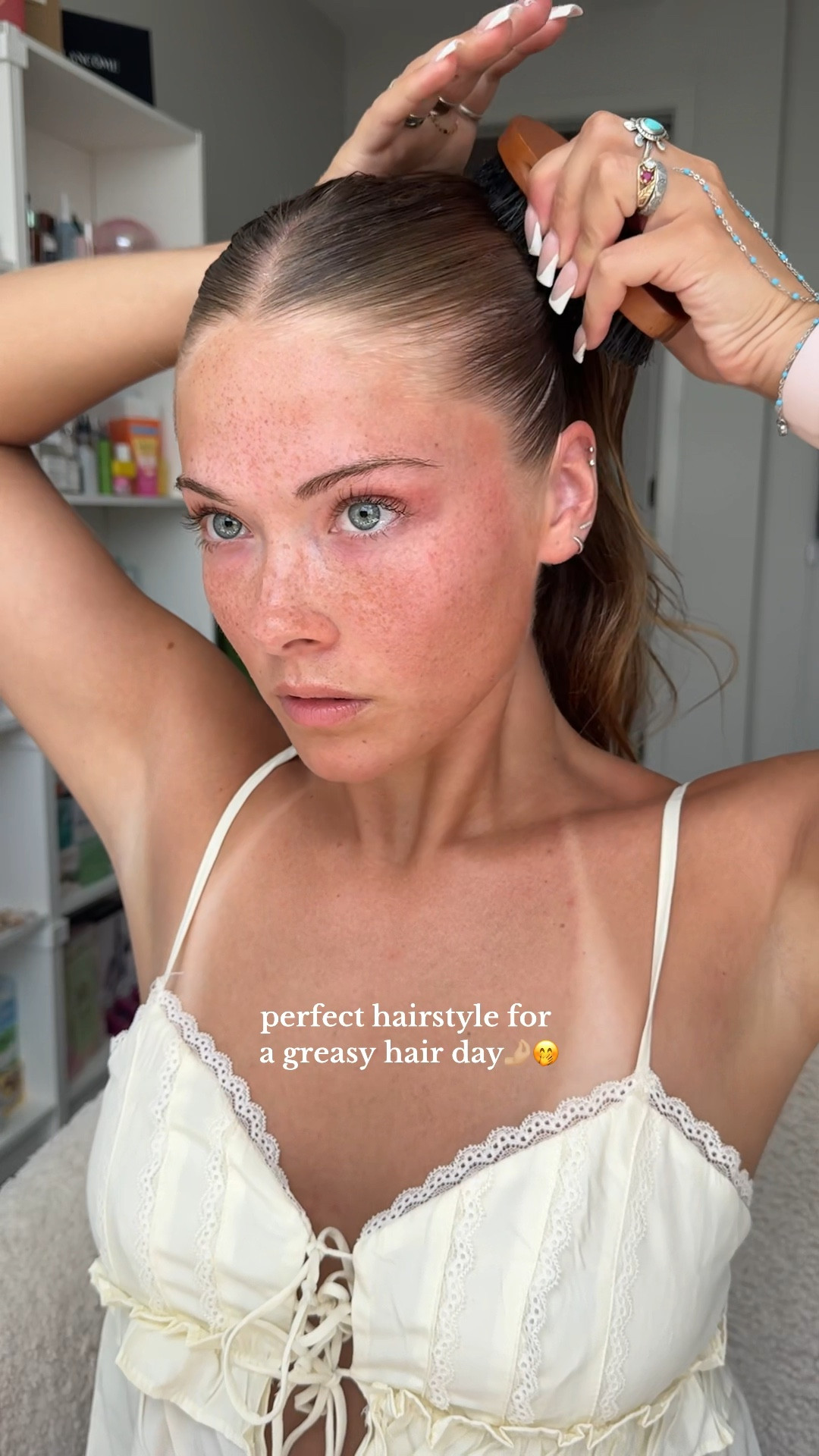 perfect hairstyle for a greasy hair day !! (i use a hair mask rather than gel so it’s repairing my hair while up!) #hairinspo #slickbackbun #hairmask 

#LTKActive